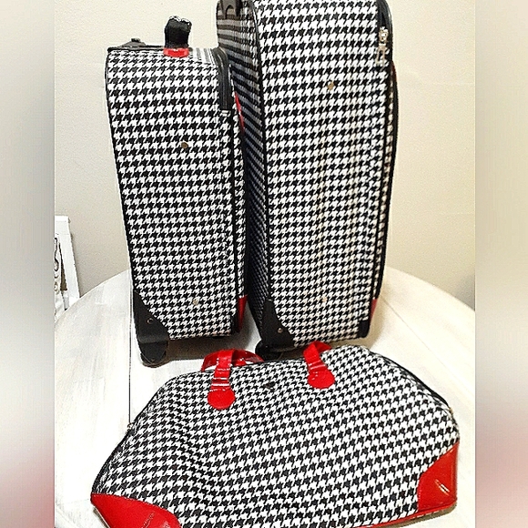 Protocol Bags Vintage 3 Piece Protocol Houndstooth Luggage Set Red Black And White Poshmark